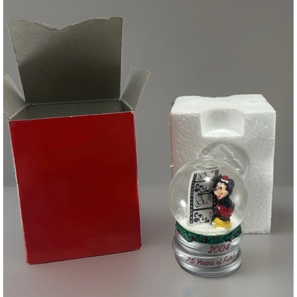 Disney JCPenny Exclusive Mini Globe  Mickey 2004 75 Years of Fun  With Box 2.5